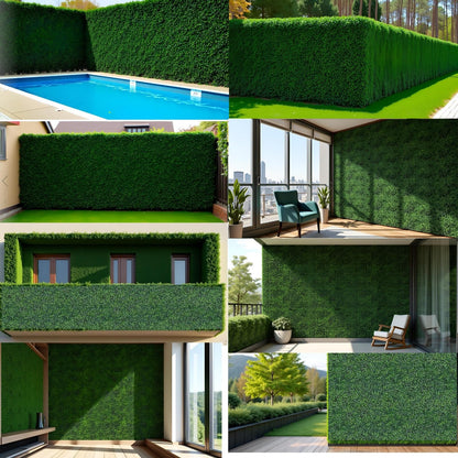 Artificial Boxwood Roll Grass Wall Panels, Greenery Outdoor 40"x120" (33.33 Sqft) UV-Anti Fake Ivy Privacy Fence Screen for Patio, Balcony, Garden, Backyard, and Fence Decor-Includes 5 PCS 79" Vines