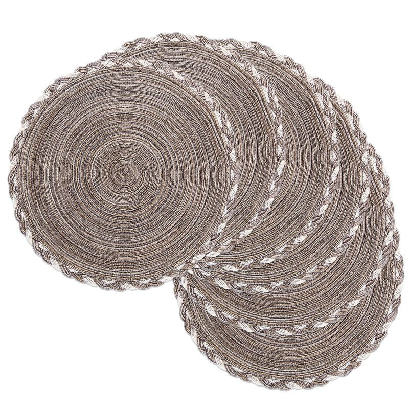 SHACOS Round Placemats Set of 6 Braided Glitter Round Table Placemats 15 inch for Wedding Holiday Party (Multicolor - Light Coffee, 6)