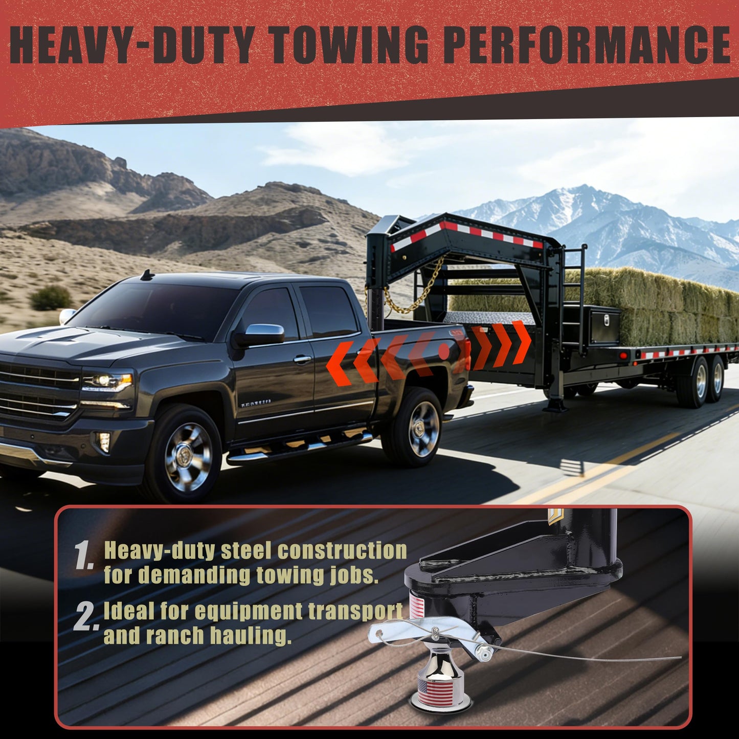 TOWGUARD 30K Adjustable 8" Offset Gooseneck Trailer Coupler with Remote Release, Fits 2-5/16" Ball,Round Tube Coupler for Short Bed Trucks, Reinforced Gusset for Livestock Utility Equipment Trailers