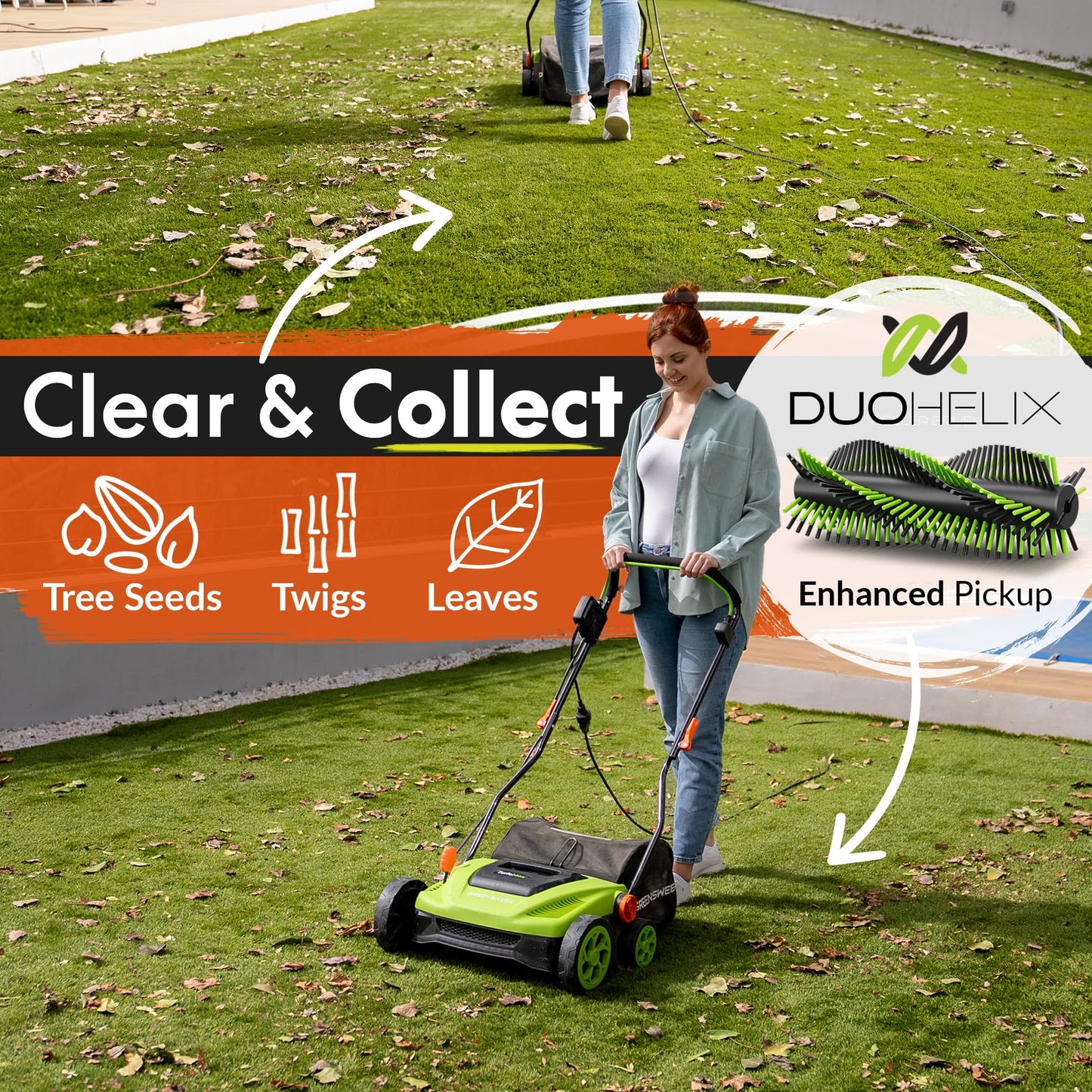 GreenSweep TurfoMax | Artificial Grass Electric Turf Sweeper, 5 Adjustable Height Settings, Foldable Handle, Collection Bag Included, Restores Flattened Turf & Removes Debris