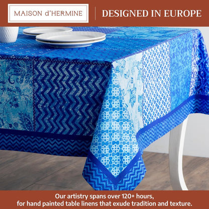 Maison d' Hermine Table Cloth Rectangle Table 100% Cotton 70 x 120 Inches Tablecloth Reusable Decorative for Dining Kitchen Room Farmhouse Home Gifts for Mothers Day Spring Summer - Indigo Love