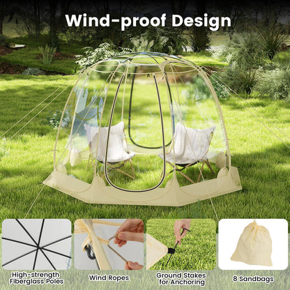 Happygrill Pop up Bubble Tent, 9.5 x 9.5 FT Outdoor Dome Screen Tent for for 4-6 People w/16 Stakes, 8 Wind Ropes, 8 Sandbags, Carrying Bag, Portable Weatherproof Screen House for Camping Sports Event