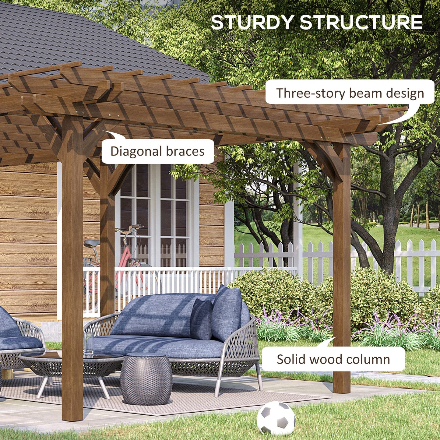 Outsunny 12' x 20' Outdoor Pergola, Wood Gazebo Grape Trellis with Stable Structure for Climbing Plant Support, Garden, Patio, Backyard, Deck, Brown
