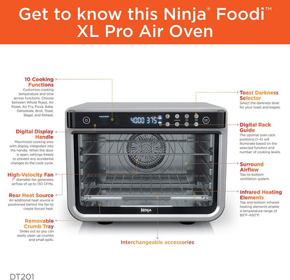 Ninja Air Fryer & Toaster Oven Combo - 10-in-1 Foodi XL Pro | Fits 5-lb Chicken & Sheet Pan | 1800 Watts | Stainless Steel