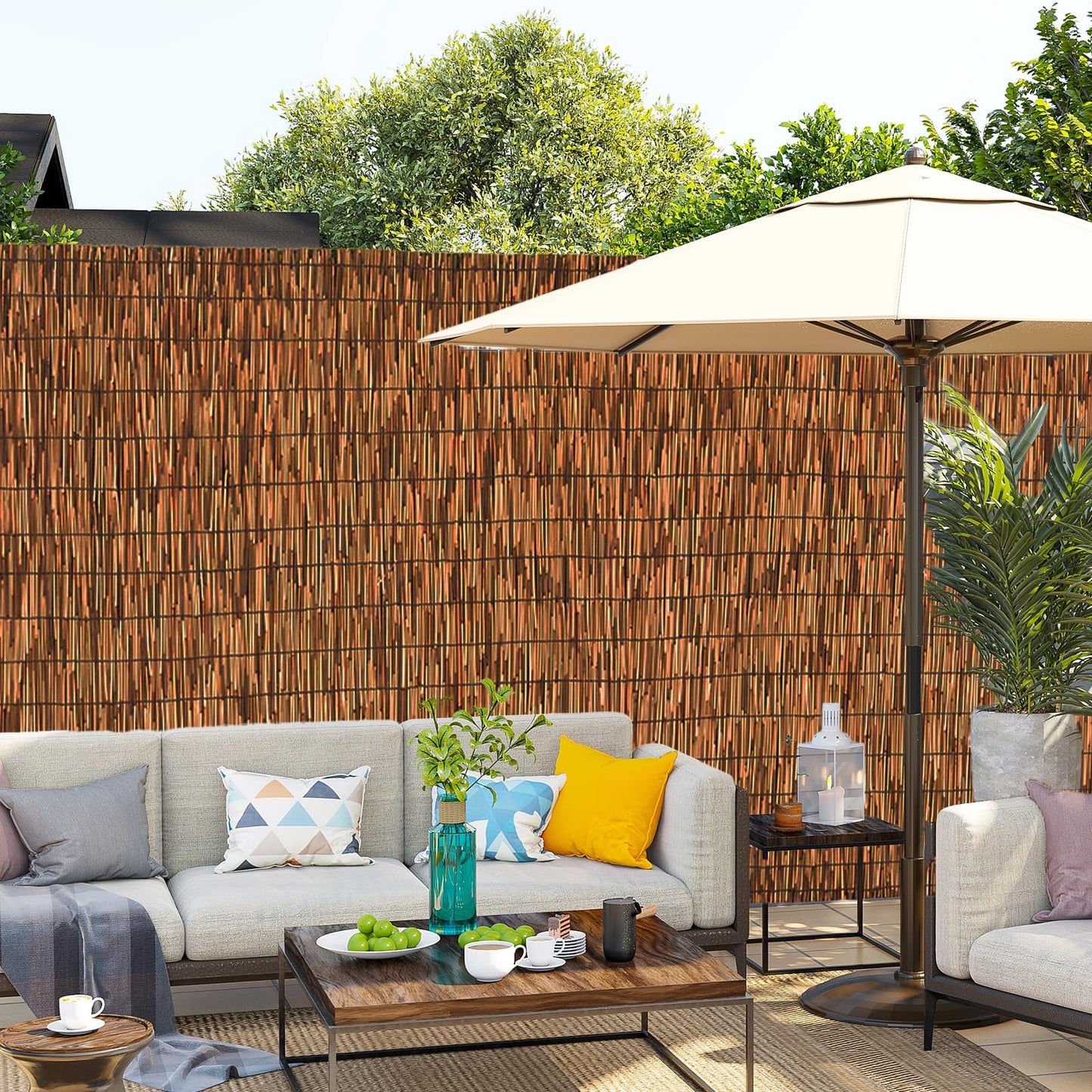 SHYDZYYC Brown 2 Pack 4FT X 16.4FT Reed Fencing Roll, Balcony Privacy Shade Reed Bamboo Fencing Garden Fence Border, Wind Block Sunshade Fence Screen for Outdoor Yard Patio Flower Bed Edge