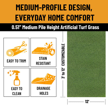 Ottomanson Artificial Grass Rug 10' x 12', Heavy Duty Outdoor Turf for Backyard, Patio, Gym & Agility Training, Large Area Fake Grass Rug with Drainage Holes, UV Resistant