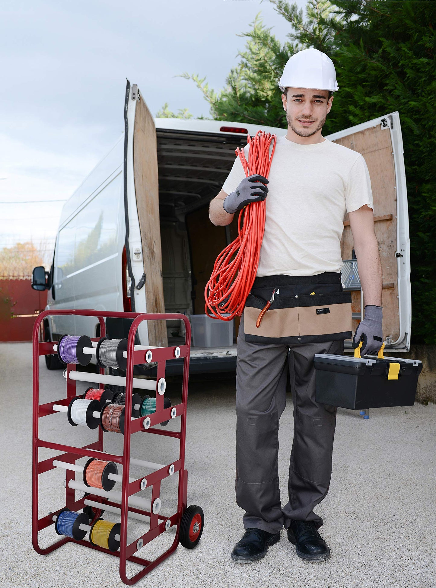 AdirPro Transportable Multiple Axle Cable Caddy - Multi-Spool Wire Rack Dispenser - Easy Use Cable Holder & Distribution - For Workplace Efficiency