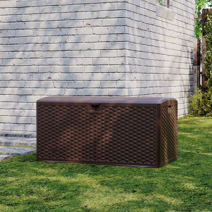 120 Gallon Waterproof Large Resin Deck Box Indoor Outdoor, Lockable Storage Container for Patio Furniture Cushions, Throw Pillows, Garden Tools, and Pool Floats, Brown