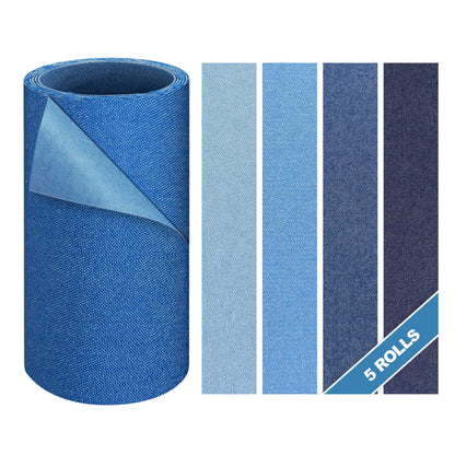 Iron on Patches for Jeans Kit, 5 Rolls Patches for Jeans, Iron on Denim Patches for Inside Jeans, Clothing, Denim, Knee, Pants 4 * 20inch (Five Color)