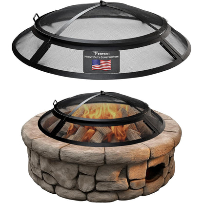 40 Inch Fire Pit Spark Screen Replacement – Heavy Duty Open Top Fire Pit Screen with Handle & Hooks, Round Fireplace Spark Guard Cover for Fire Ring Replacement, Outdoor Fireplace Safety Screen..