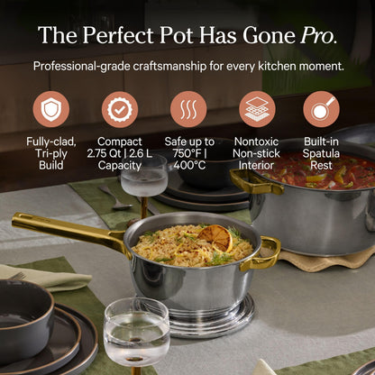 Our Place Titanium Pro Mini Cookware Duo | Always Pan Pro & Perfect Pot Pro | Coating-Free Nonstick | Tri-Ply Titanium & Stainless Steel | Safe for Oven, Induction & All Cooktops up to 750°F | Gold