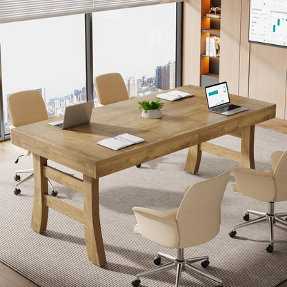 Tribesigns 63-Inch Executive Desk, Large Office Computer Desk with Sturdy Legs, Farmhouse Simple Workstation Writing Study Table for Home Office, Light Brown