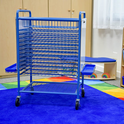 Children’s Factory Mobile Drying Rack for Classroom, Rolling Art Cart Organizer for Kids, Multi-Purpose, Blue