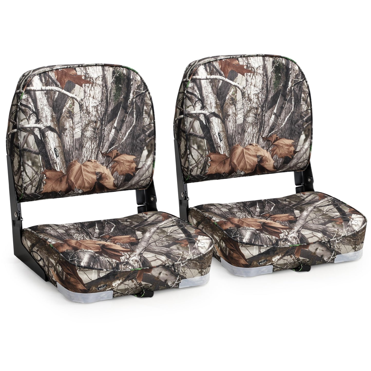 NORTHCAPTAIN Deluxe Low Back Folding Boat Chair Fishing Boat Seats 2 Pack - Premium Bass/Jon/Pontoon Boat Chairs,4 Mounting Screws Included,Camo