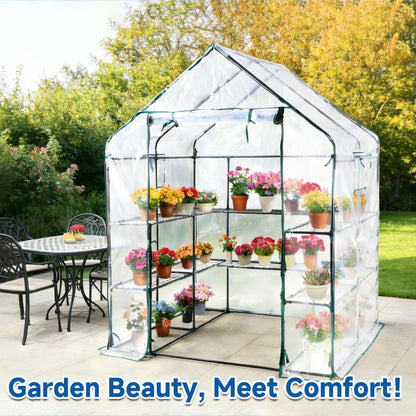 SUNGIFT Greenhouses for Outdoors, Upgraded PVC Cover Walk-in Greenhouse Kit 57x61x80 Inch, Zippered Windows Mesh Door, Plant Garden Hot House for Outside, Clear