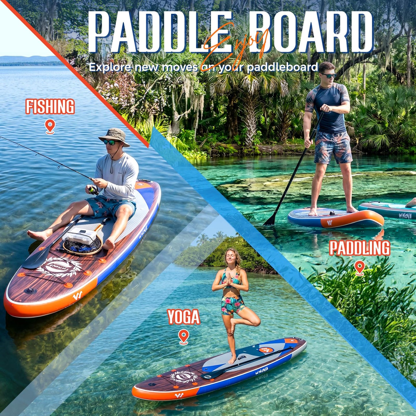 WNOVA 11'6" × 34" Extra Wide Inflatable Stand Up Paddle Board, Stable SUP with Premium SUP Accessories and Non-Slip Comfort Deck for Adults & Youth of All Skill Levels (Classic Wood)