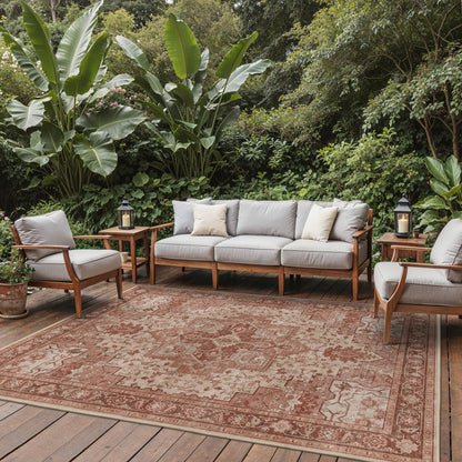 GENIMO Outdoor & Indoor Area Rug 9'x12', Waterproof, Non-Shedding, Easy Cleaning, Boho Mat for Patio, Living Room, Balcony, Dining Room, RV, Deck, Bedroom, Camping, Outside Carpet,Brown Red