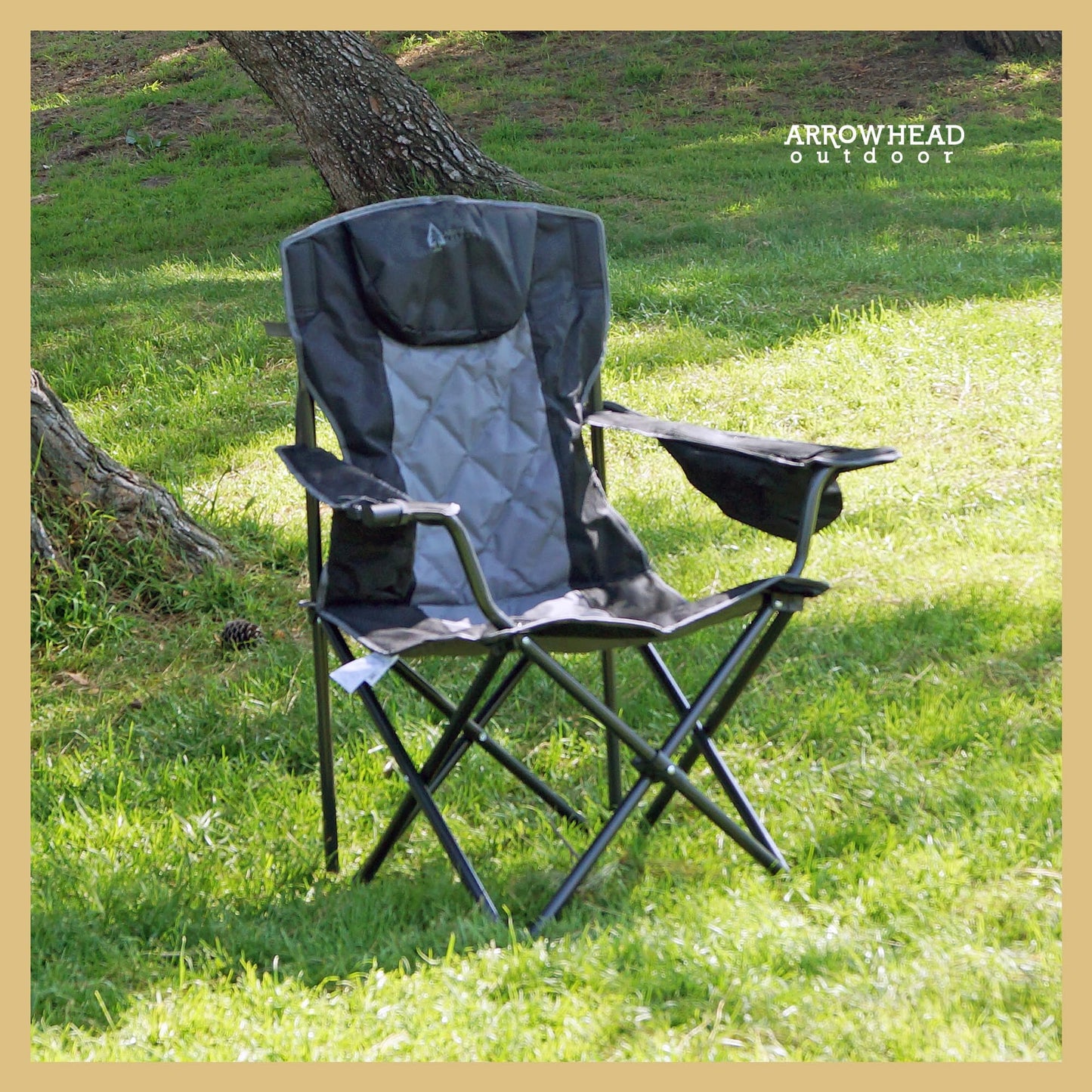 ARROWHEAD OUTDOOR 2-Pack Portable Deluxe Folding Camp Quad Chair w/Headrest, Glass & Cup Holders, Armest 6-can Cooler, Heavy Duty Carry Bag, 550 lbs Weight Capacity