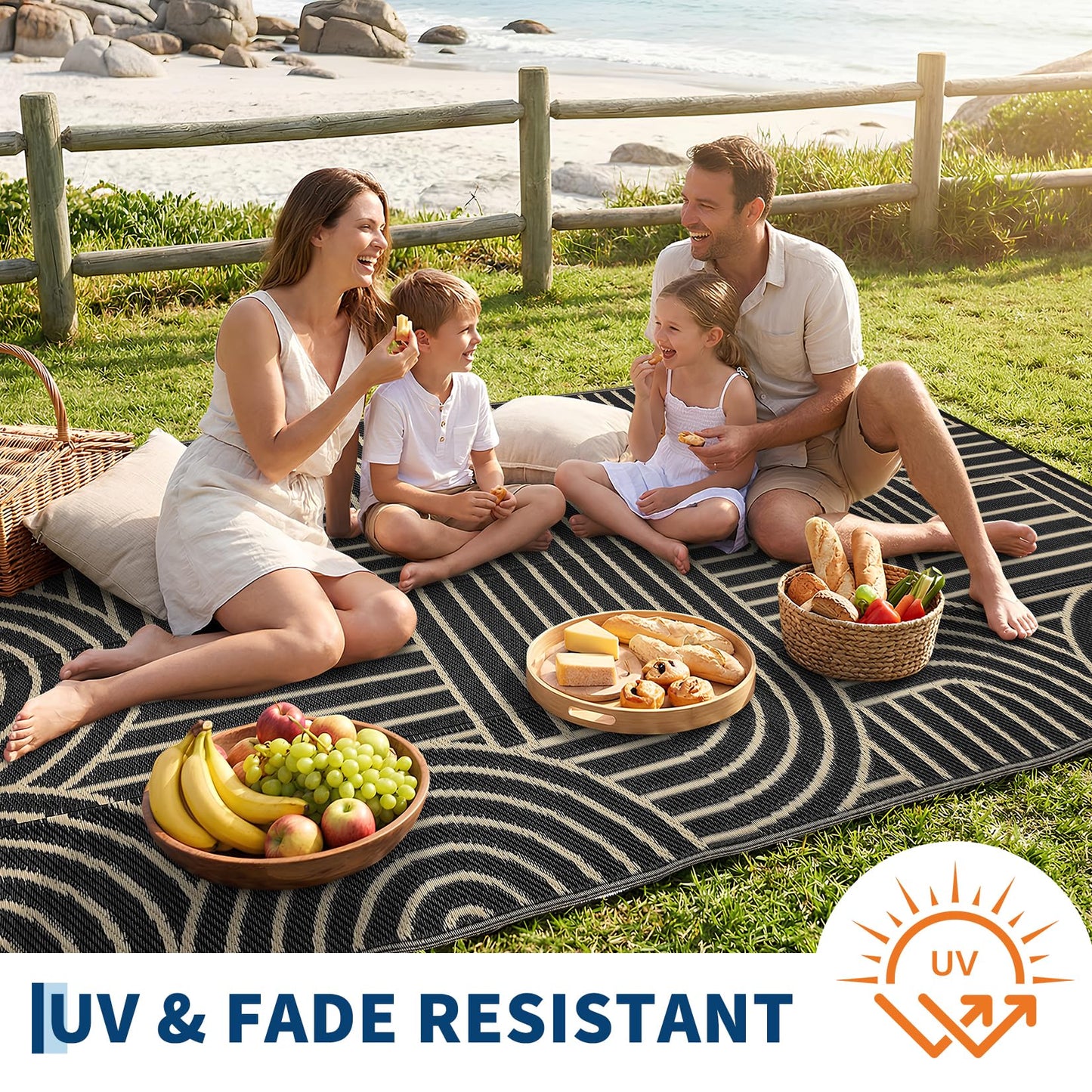 Garvee Reversible Rainbow Outdoor Rug 10x14, Waterproof Outdoor Plastic Straw Rug, RV Mat for Picnics, Patio, Camping, Balcony, Deck, Backyard, Porch, Brown