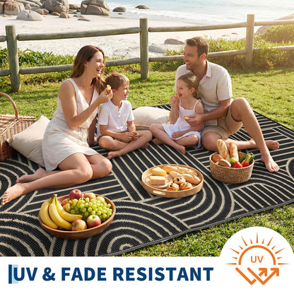 Garvee Reversible Rainbow Outdoor Rug 10x14, Waterproof Outdoor Plastic Straw Rug, RV Mat for Picnics, Patio, Camping, Balcony, Deck, Backyard, Porch, Brown