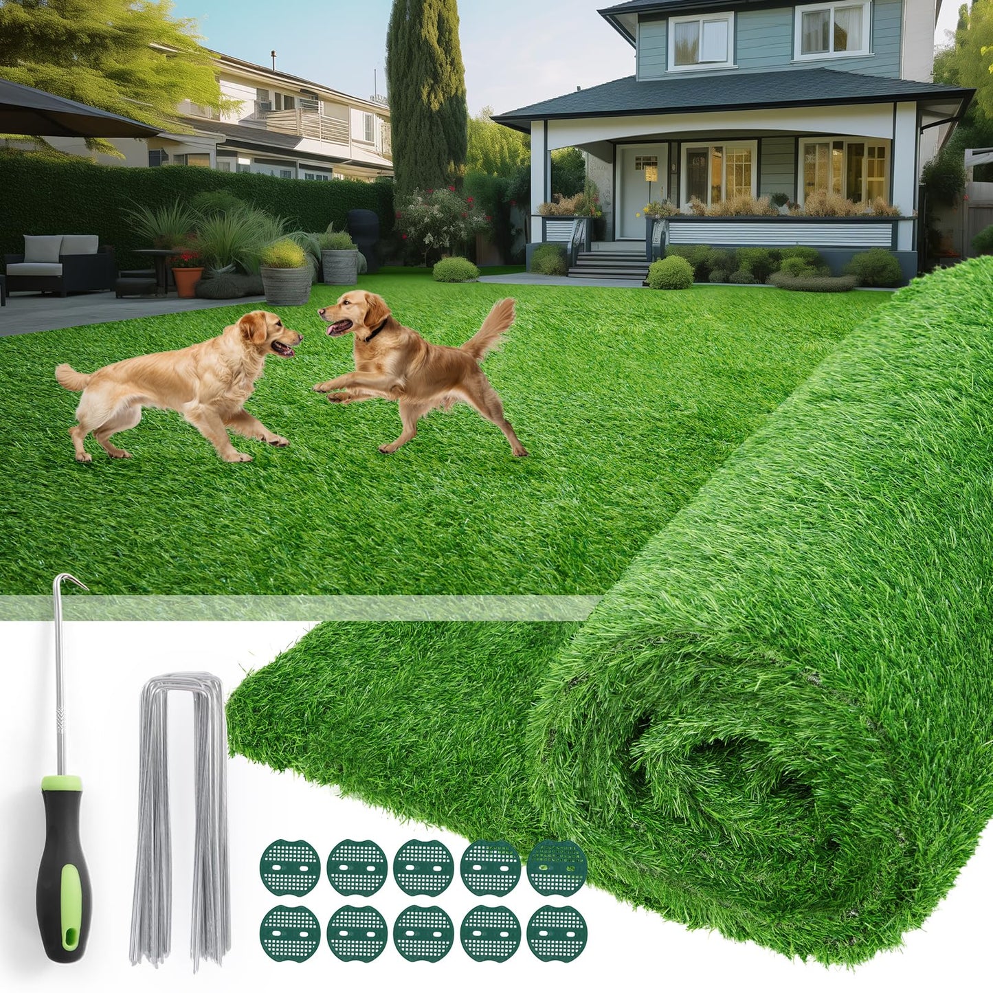 Oiyeefo Artificial Turf Grass Indoor Outdoor - Pet Friendly Synthetic Fake Turf Rug with Drainage Holes for Patio, Balcony, Backyard, Landscape Decortaion - Replacement Dogs Grass Mat(7Ft x 13Ft)