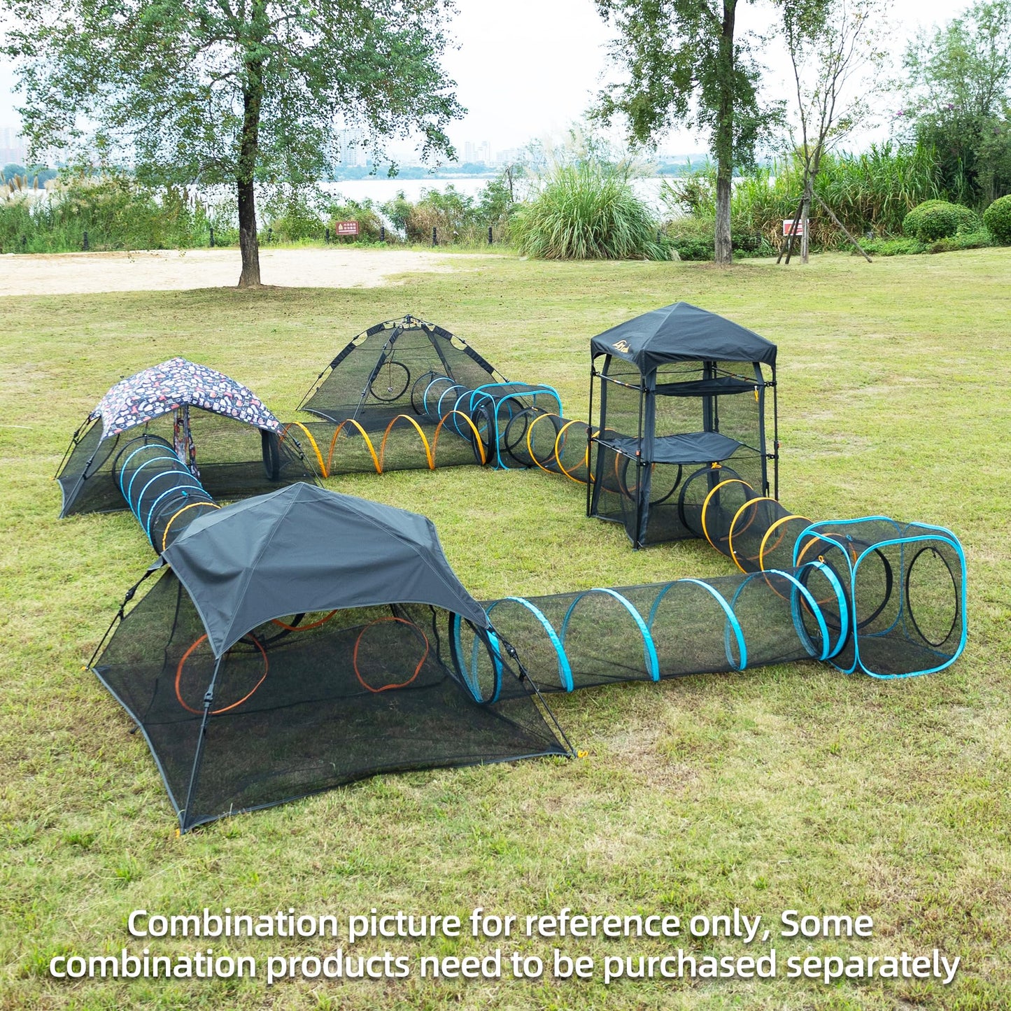 Outdoor Cat Play Tent for Indoor Cats (X- Large Portable Cat House, Outdoor Cat Enclosure for Cats and Small Animals Easy to Connect with Cat Tunnel, Cat Cube (Patented) and Cat Play Tunnel-2 Packs