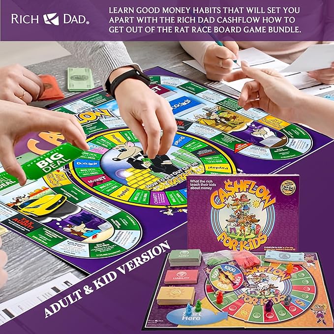 Rich Dad Cashflow How to Get Out of The Rat Race Board Game Set Adult &amp Kid Version - Fun and Educational Financial Literacy Learning Games for Boys Girls and Family