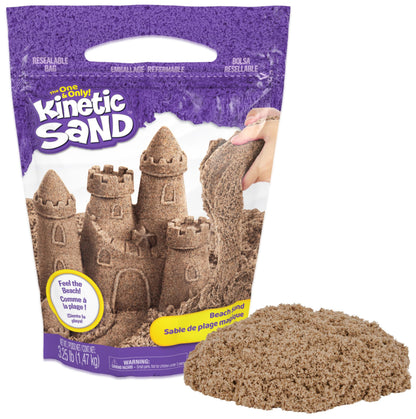 Kinetic Sand, 3.25lbs Beach Play Sand, Moldable Sensory Toys for Kids, Resealable Bag (Packaging May Vary), for Ages 3 and up