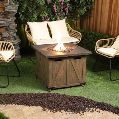 Alpine Corporation 24" Wood Grain Fire Pit Table, 50K BTU, All Weather Outdoor Heater with Flame Control for Patio, Garden and Yard