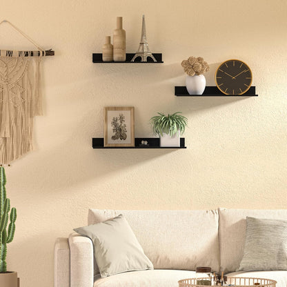 Wisfame Floating Wall Shelves - Set of 3 Black Metal Shelves for Modern Home Decor | 11.8/13.8/15.7 in