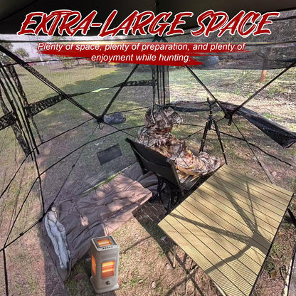 ShedOFF Wide Bottom Hunting Blind 1-3 Person with Portable Chair, 270 Degree See Through Pop up Ground Blinds for Deer Turkey Duck Hunting, Bow Hunting Adjust Windows with Silent Zipper
