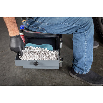 Powerbuilt Rolling Seat with Expandable Tool Trays, Roller Toolbox Garage Stool - Grey 941918ECE