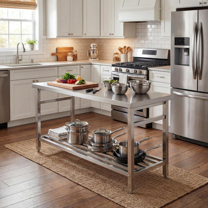 Garvee 48" x 24" Stainless Steel Folding Prep Table, Heavy Duty Commercial Work Table with Adjustable Undershelf for Restaurant, Kitchen, Food Service, Space-Saving, No Installation Required