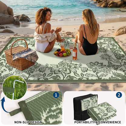 Garvee Outdoor Rugs 9' x 18’ Waterproof Reversible Mats, Large Area Plastic Straw Rug, Outside Carpet, Butterfly Floral Rv Mat for Patio Camping Picnic Backyard Deck Balcony Porch Beach Trailer