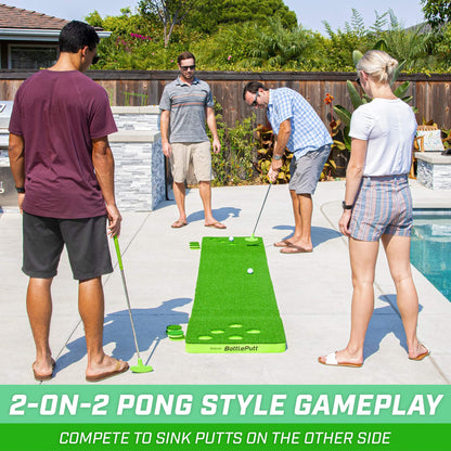 GoSports BattlePutt Golf Putting Game Set - 11 ft Backyard Putting Green Pong Style Golf Mat with 2 Putters, 2 Balls and 12 Hole Covers - Great Golfer Gift