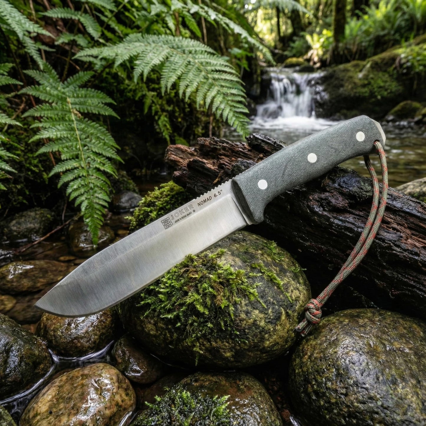 Joker Nomad 6.5 CM137-F Survival Knife, 6.5 in Böhler N695 Steel Blade, Black Micarta Handle, Kydex Sheath with Ferro Rod, Made in Spain, for trail use, shelter prep, food prep and hunting camps