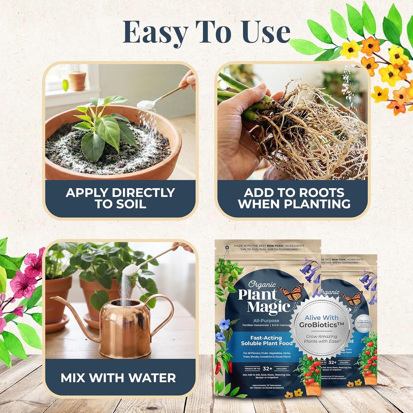 Organic Plant Magic - Fast-Acting Water Soluble Fertilizer - All-Purpose Plant Food for Garden & Houseplants | 1/2 lb Bag