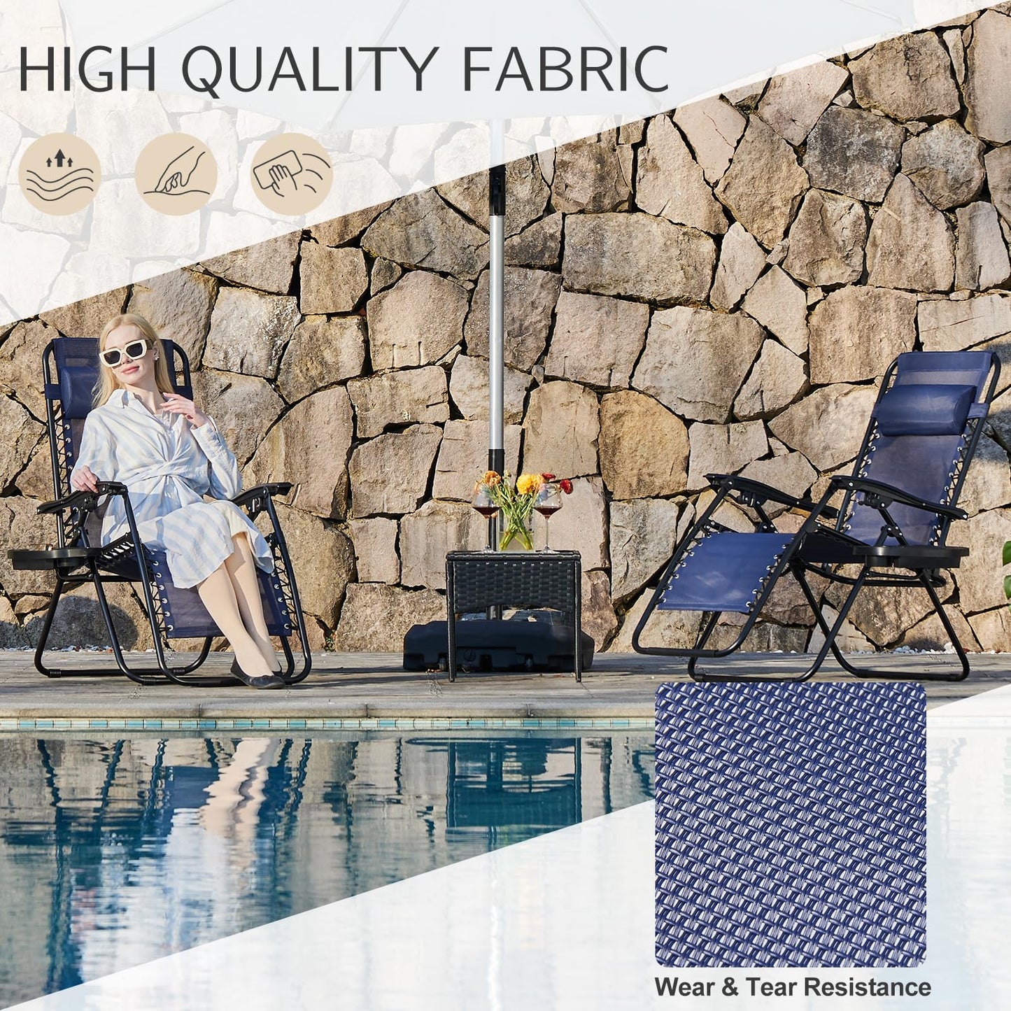 Sweetcrispy Zero Gravity Chairs, Set of 4 Portable Recliner Beach Camping Patio Outdoor Folding Lounge Chair with Cup Holder Trays and Adjustable Pillow for Poolside, Garden, Backyard, Lawn, Blue