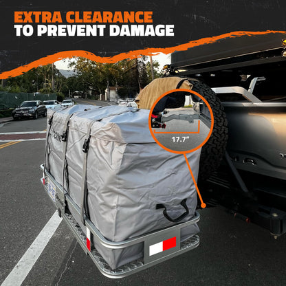 Mockins 60"x20"x6" Gray Heavy Duty Trailer Hitch Cargo Carrier & 16 CuFt Waterproof Cargo Bag for Hitch Carrier | 500 Lbs. Capacity Folding Luggage Rack for SUV Car Truck Van & RV w/Cargo Accessories