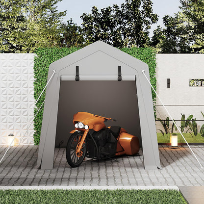 Portable Carport Storage Shed, 6' x 6' Motorcycle Tent, Waterproof & UV-Resistant with Roll-Up Zipper Doors, Gray Outdoor Shelter for Bikes, Tools & Equipment