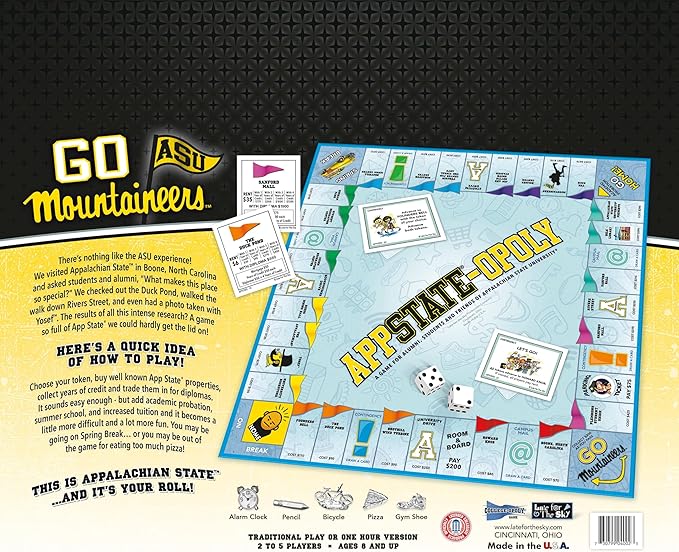 Late for The Sky App State-Opoly Board Game – Appalachian State University Campus Edition Family Strategy Game 2-6 Players Ages 8+ Traditional or 1-Hour Play