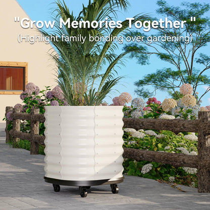 GarveeHome Self-Watering Wheeled Metal Garden Bed – Mobile Raised Planter Box with Water, Galvanized Steel Indoor/Outdoor Rolling Grow Station for Herbs, Veggies & Decor (23.6"x23.6"x27.5"),White