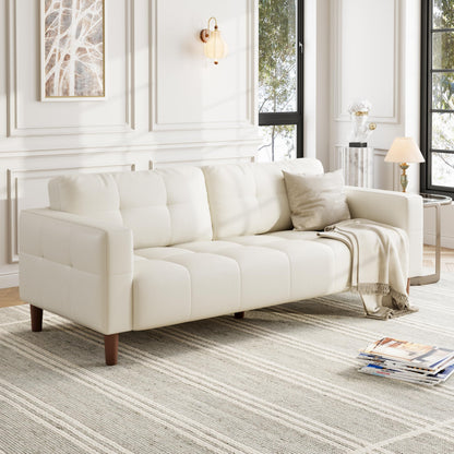 IDEALHOUSE 83” Beige Faux Leather Couch, 3 Seater Sofa Couches with 2 Removable Back Cushions for Living Room, Large Mid Century Modern Office Apartment Couch (Beige)