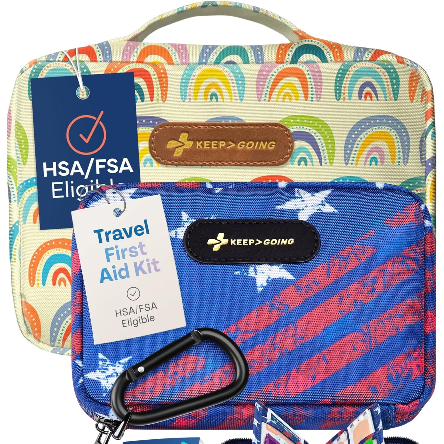 Keep Going Travel First Aid Kit Bundle of 2 Kits, First Aid Kit for Car, Home, Dorm, & Boat with Latex-Free Bandages – Travel Kit Bundle for Families