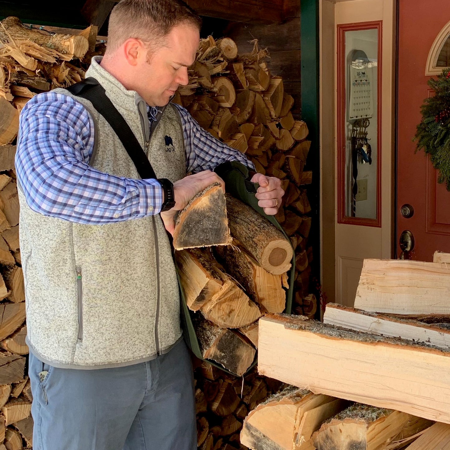 LogOX WoodOX Sling - The Most Ergonomic Firewood, Kindling, and Log Carrier. Helps Correct Posture and Balance | Camping Essential for Firewood Harvesting, Designed in Vermont (Patented, USA Made)