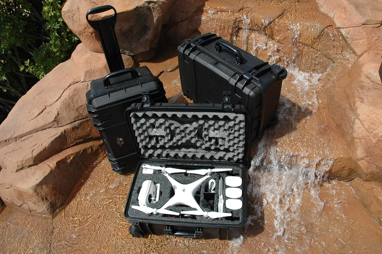 Case Club Pre-Cut Waterproof Drone Case with Wheels, Extension Handle & 2 Moisture Absorbing Silica Gel - Fits DJI Phantom 4 (Propellers On)