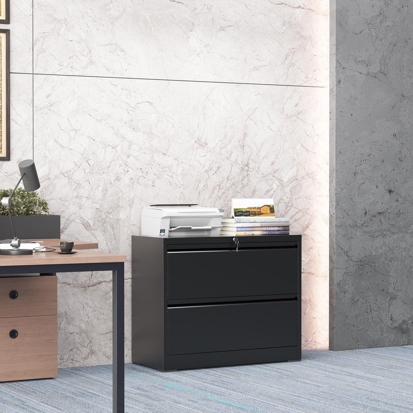 FOSTOKO 2 Drawer Lateral File Cabinet with Lock, Metal File Cabinets for Home Office, Steel Heavy-Duty Filing Storage Cabinet for Letters/Legal/A4 (Require Assembly, Black)