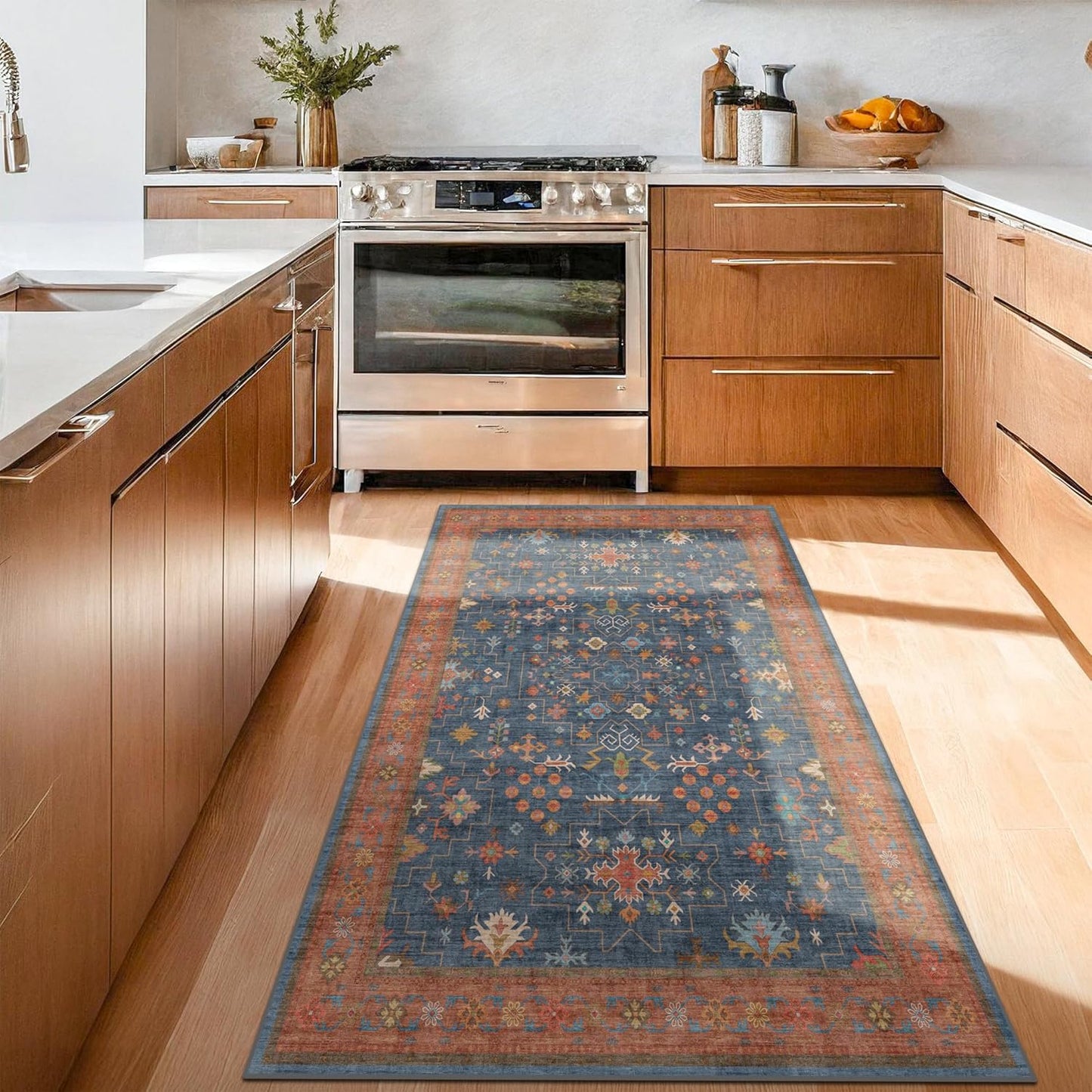 Skiennix Washable Kitchen Rug - Stain Resistant Non-Slip Mat for Large Entryway | 3x6 Navy Blue