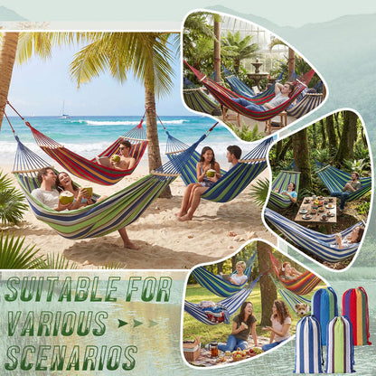 SATINIOR 4 Pack Canvas Camping Hammock for Outside 120 x 59 in Large Comfortable Hammocks up to 660lbs with Travel Bag Anti Roll Balance Beam Tree Strap for Outdoor/Indoor Beach Patio Backyard Garden