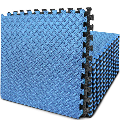BEAUTYOVO Puzzle Exercise Mat With 24 Interlocking Foam Tiles, 24'' x 24'' EVA Floor Tiles, Protective Flooring for Gym Equipment (96 Sq.Ft - Black&Blue)